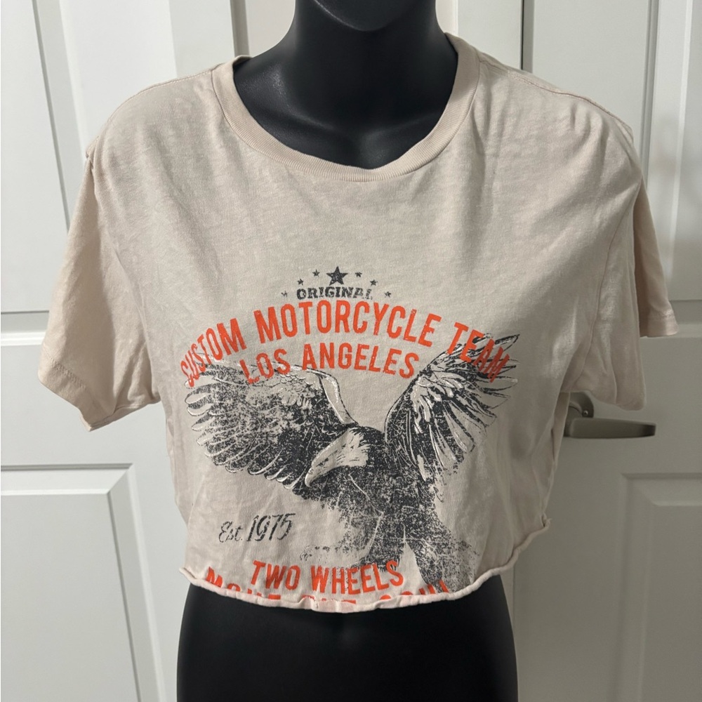 $5 ADD ON Garage Custom Motorcycle Team Beige Crop Top